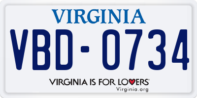 VA license plate VBD0734