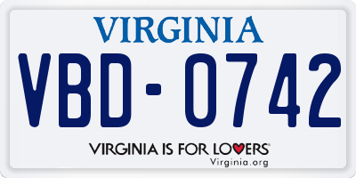 VA license plate VBD0742