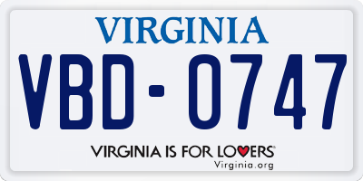 VA license plate VBD0747