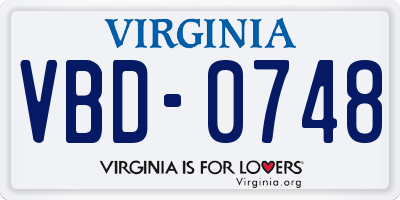 VA license plate VBD0748