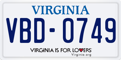 VA license plate VBD0749