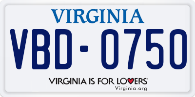VA license plate VBD0750