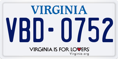 VA license plate VBD0752