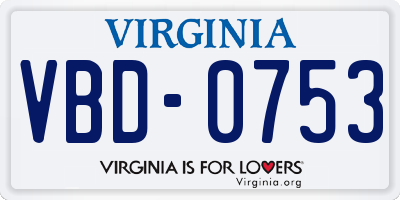 VA license plate VBD0753