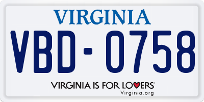 VA license plate VBD0758