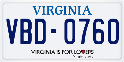 VA license plate VBD0760
