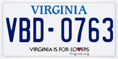 VA license plate VBD0763