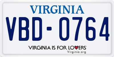VA license plate VBD0764