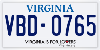 VA license plate VBD0765