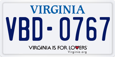 VA license plate VBD0767
