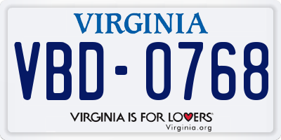 VA license plate VBD0768