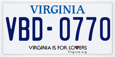 VA license plate VBD0770