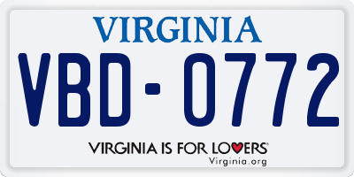 VA license plate VBD0772