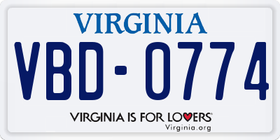 VA license plate VBD0774