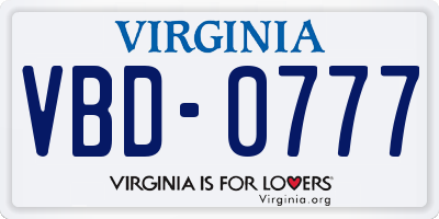 VA license plate VBD0777