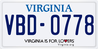 VA license plate VBD0778