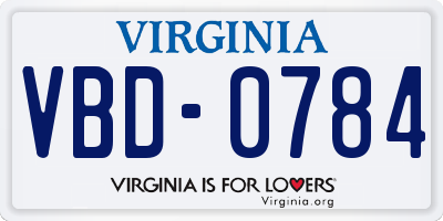 VA license plate VBD0784