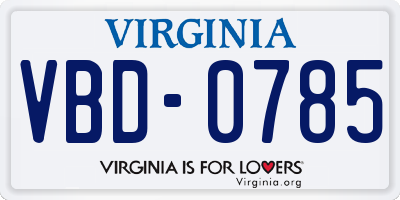 VA license plate VBD0785