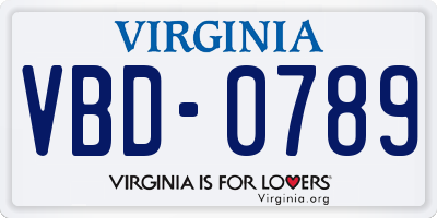 VA license plate VBD0789