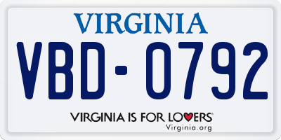 VA license plate VBD0792