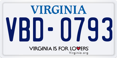 VA license plate VBD0793