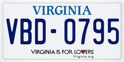 VA license plate VBD0795