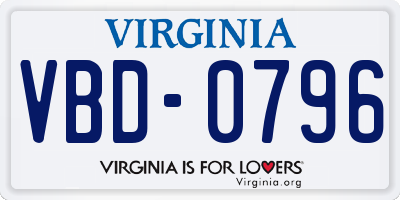 VA license plate VBD0796