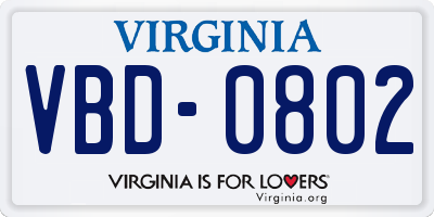 VA license plate VBD0802