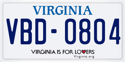 VA license plate VBD0804