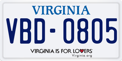 VA license plate VBD0805