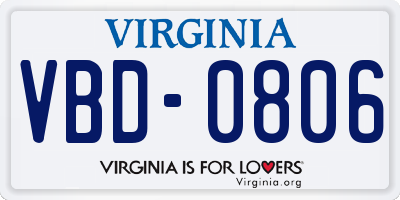 VA license plate VBD0806