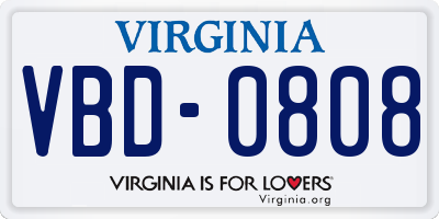 VA license plate VBD0808