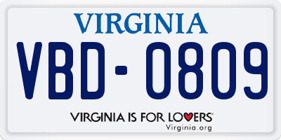 VA license plate VBD0809