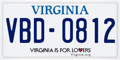 VA license plate VBD0812