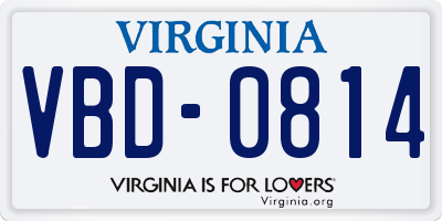 VA license plate VBD0814