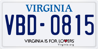 VA license plate VBD0815