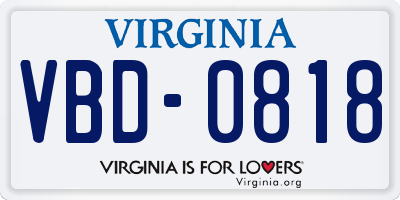 VA license plate VBD0818