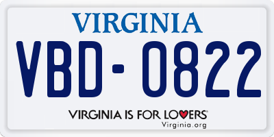 VA license plate VBD0822