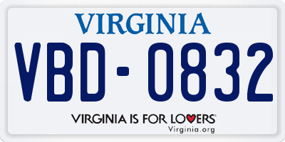 VA license plate VBD0832