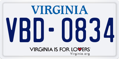 VA license plate VBD0834