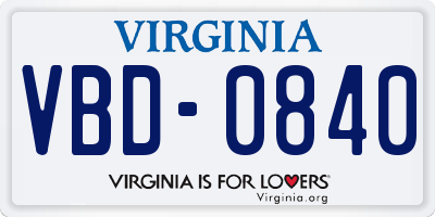 VA license plate VBD0840