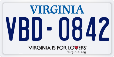 VA license plate VBD0842