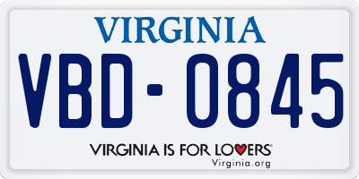 VA license plate VBD0845