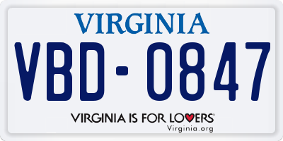 VA license plate VBD0847
