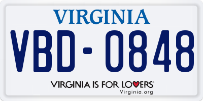 VA license plate VBD0848