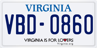 VA license plate VBD0860