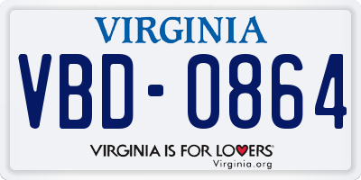 VA license plate VBD0864