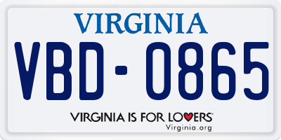 VA license plate VBD0865
