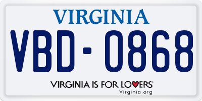 VA license plate VBD0868