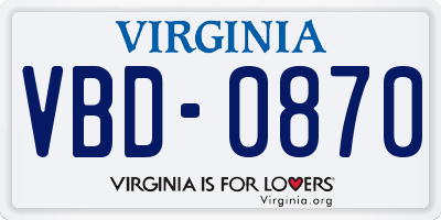 VA license plate VBD0870